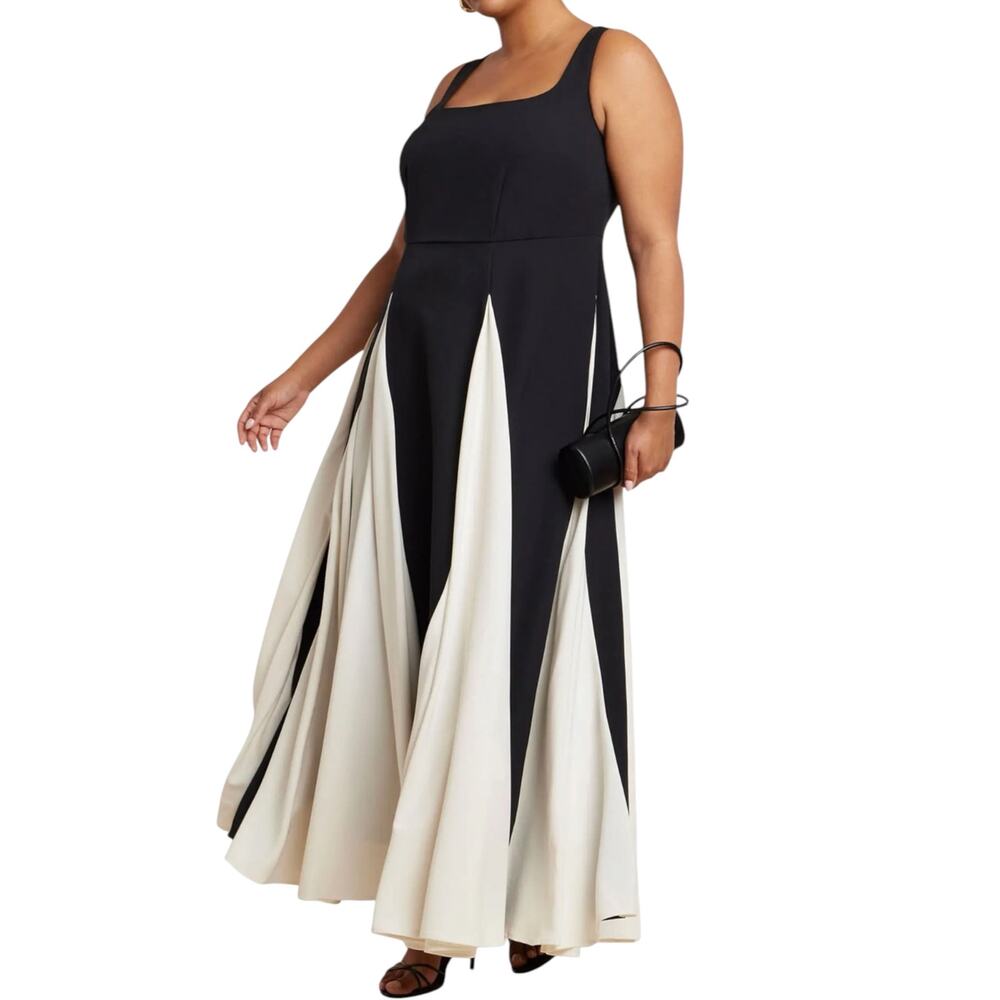 NWT ELOQUII Godet Gown Size 18 Black Creamy White Classic Formal Maxi Dress - Picture 2 of 14